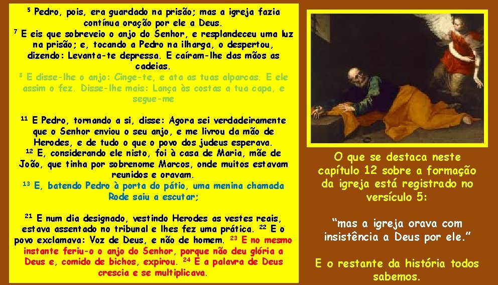 Pedro, pois, era guardado na prisão; mas a igreja fazia contínua oração por ele Pedro, pois, era guardado na prisão; mas a igreja fazia contínua oração por ele