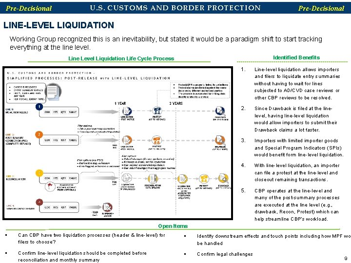 Pre-Decisional U. S. CUSTOMS AND BORDER PROTECTION Pre-Decisional LINE-LEVEL LIQUIDATION Working Group recognized this