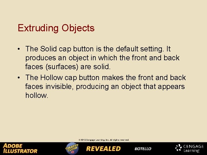 Extruding Objects • The Solid cap button is the default setting. It produces an