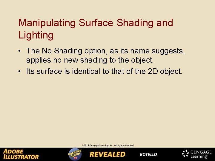 Manipulating Surface Shading and Lighting • The No Shading option, as its name suggests,