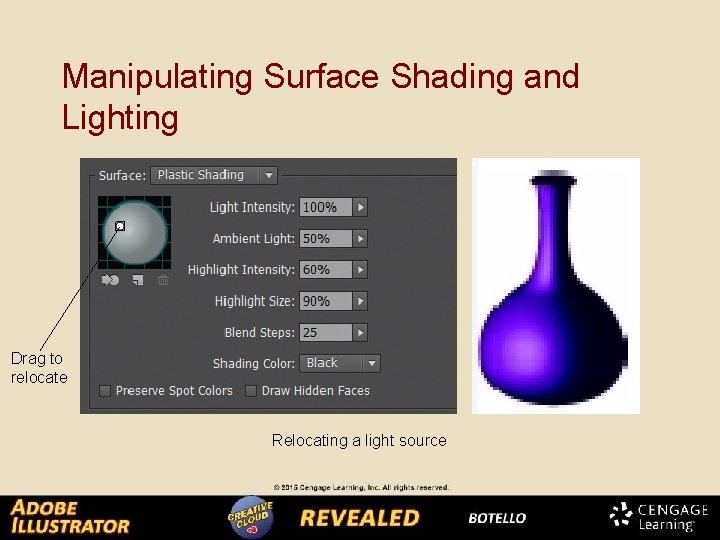 Manipulating Surface Shading and Lighting Drag to relocate Relocating a light source 