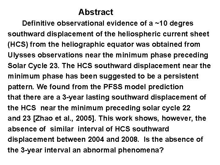 Abstract Definitive observational evidence of a ~10 degres southward displacement of the heliospheric current