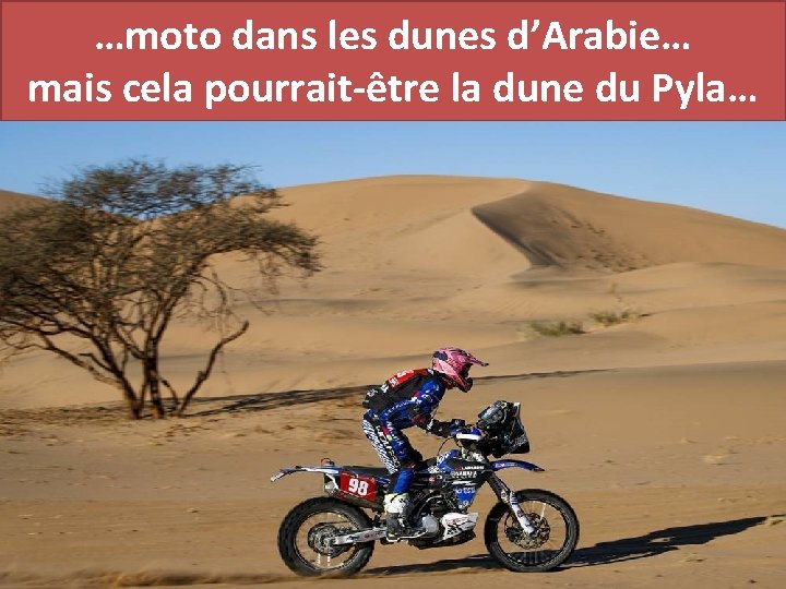 …moto dans les dunes d’Arabie… mais cela pourrait-être la dune du Pyla… 