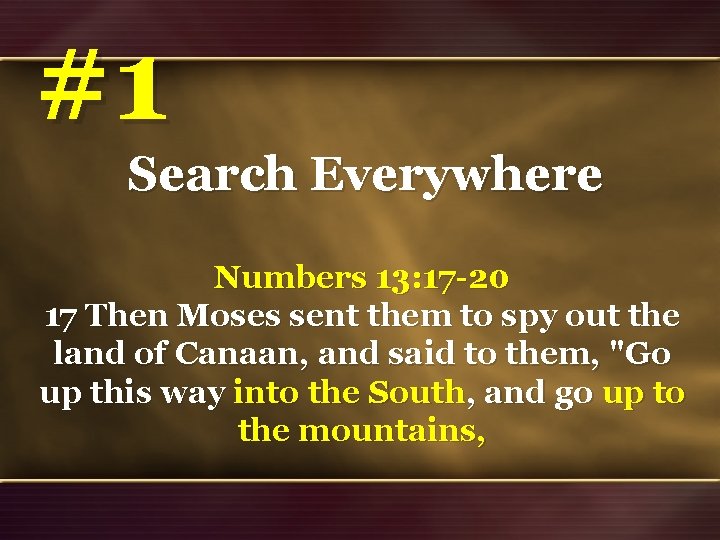 #1 Search Everywhere Numbers 13: 17 -20 17 Then Moses sent them to spy