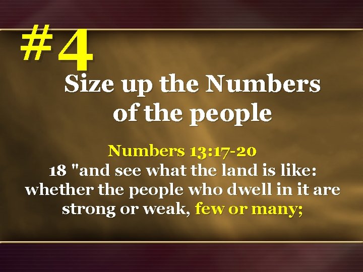 #4 Size up the Numbers of the people Numbers 13: 17 -20 18 "and