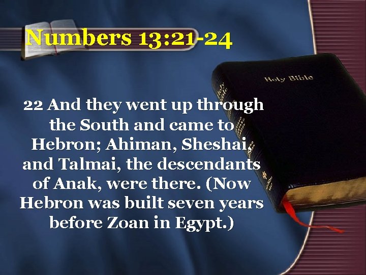 Numbers 13: 21 -24 22 And they went up through the South and came