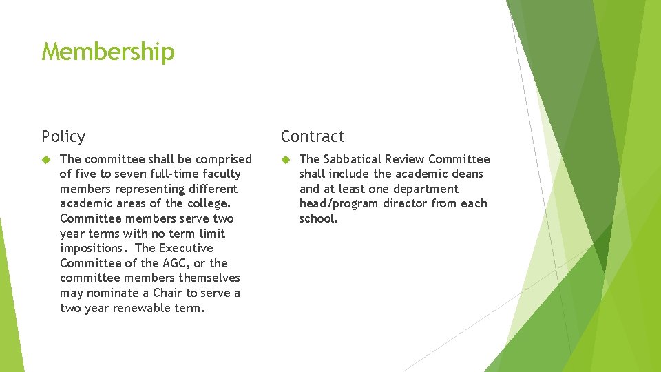 Membership Policy The committee shall be comprised of five to seven full-time faculty members