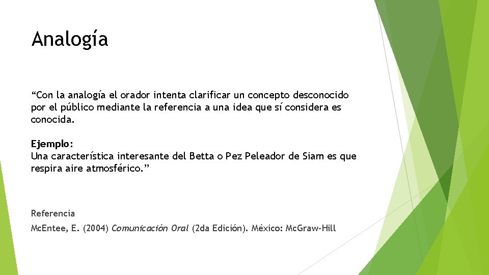 Analogía “Con la analogía el orador intenta clarificar un concepto desconocido por el público