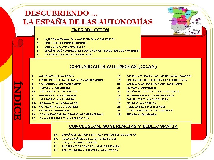 DESCUBRIENDO … LA ESPAÑA DE LAS AUTONOMÍAS INTRODUCCIÓN 1. ¿QUÉ ES AUTONOMÍA, CONSTITUCIÓN Y