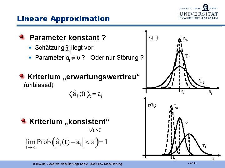 Lineare Approximation Parameter konstant ? § Schätzung p(âi) T liegt vor. § Parameter ai