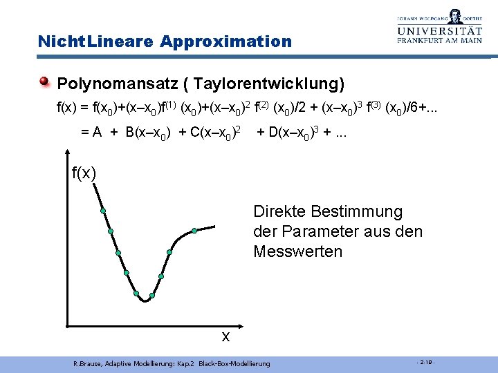 Nicht. Lineare Approximation Polynomansatz ( Taylorentwicklung) f(x) = f(x 0)+(x–x 0)f(1) (x 0)+(x–x 0)2