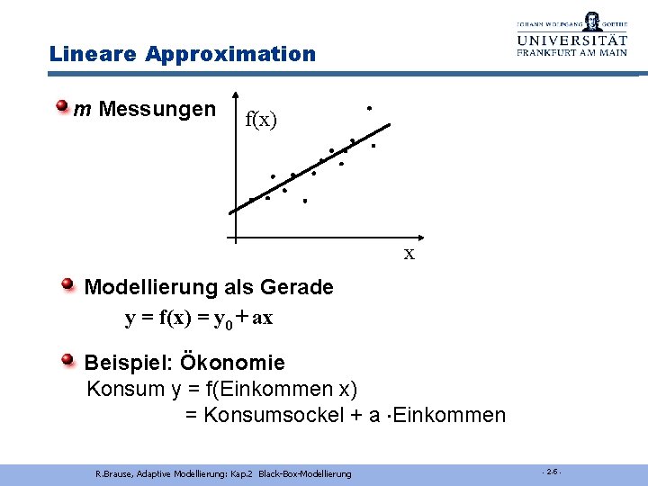 Lineare Approximation m Messungen f(x) x Modellierung als Gerade y = f(x) = y