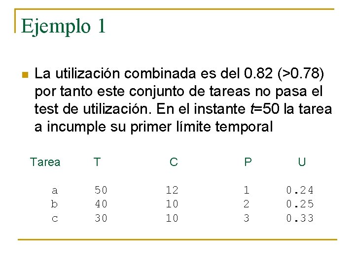 Ejemplo 1 n La utilización combinada es del 0. 82 (>0. 78) por tanto