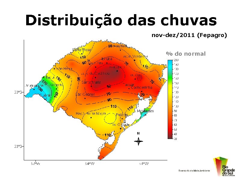 Distribuição das chuvas nov-dez/2011 (Fepagro) % do normal 