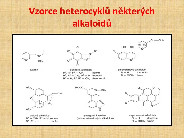 Vzorce heterocyklů některých alkaloidů 