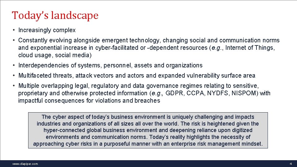 Today’s landscape • Increasingly complex • Constantly evolving alongside emergent technology, changing social and