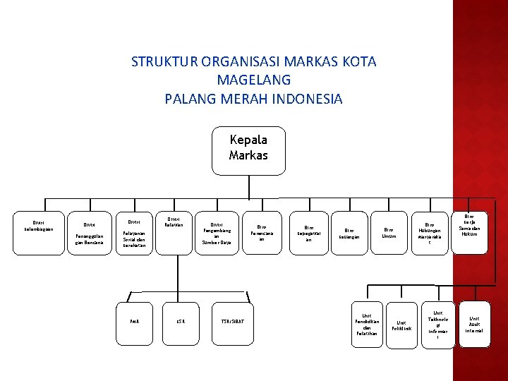 STRUKTUR ORGANISASI MARKAS KOTA MAGELANG PALANG MERAH INDONESIA Kepala Markas Divisi Kelembagaan Divisi Penanggulan