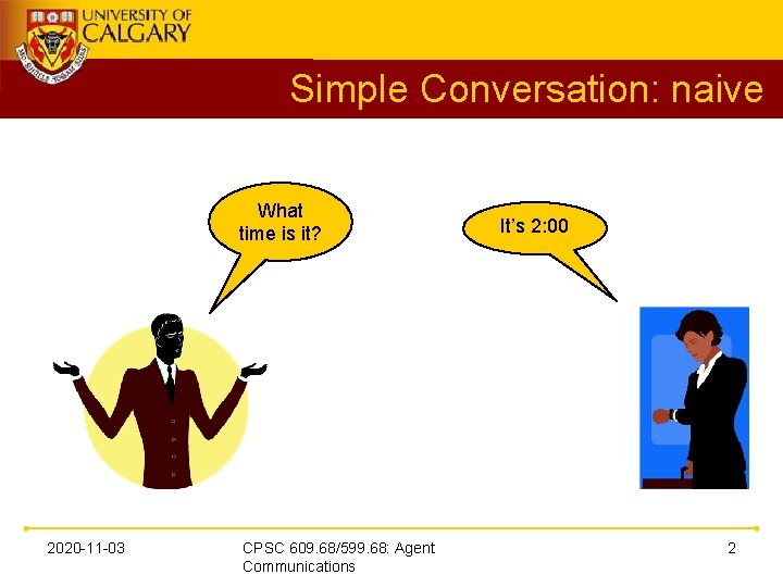Simple Conversation: naive What time is it? 2020 -11 -03 CPSC 609. 68/599. 68: