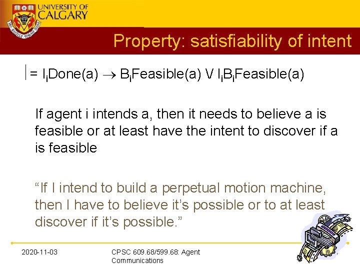 Property: satisfiability of intent = Ii. Done(a) Bi. Feasible(a) / Ii. Bi. Feasible(a) If