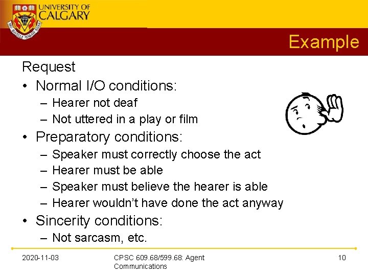 Example Request • Normal I/O conditions: – Hearer not deaf – Not uttered in