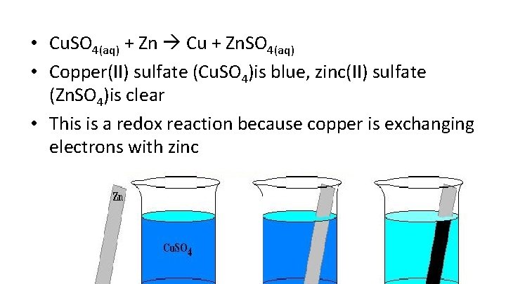  • Cu. SO 4(aq) + Zn Cu + Zn. SO 4(aq) • Copper(II)