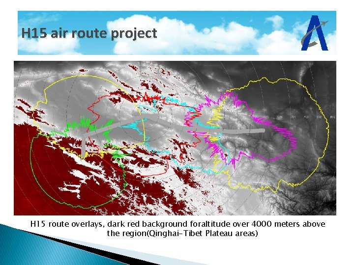 H 15 air route project H 15 route overlays, dark red background foraltitude over