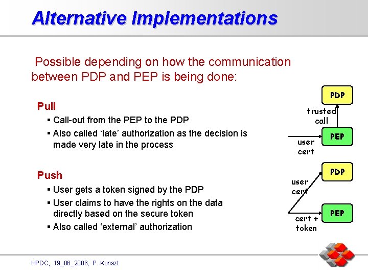Alternative Implementations Possible depending on how the communication between PDP and PEP is being