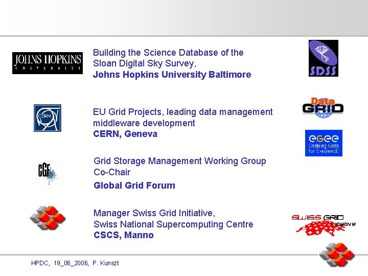 Building the Science Database of the Sloan Digital Sky Survey, Johns Hopkins University Baltimore