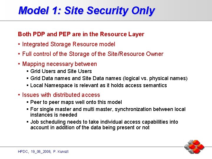 Model 1: Site Security Only Both PDP and PEP are in the Resource Layer