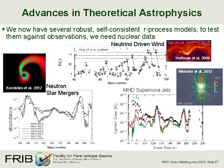 Advances in Theoretical Astrophysics § We now have several robust, self-consistent r-process models; to
