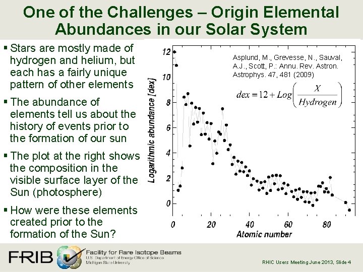 One of the Challenges – Origin Elemental Abundances in our Solar System § Stars