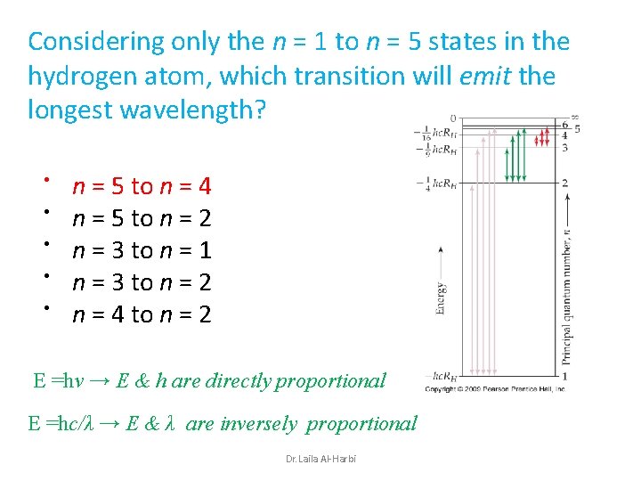 Considering only the n = 1 to n = 5 states in the hydrogen