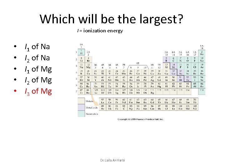 Which will be the largest? I = ionization energy • • • I 1