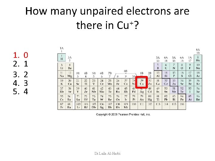 How many unpaired electrons are there in Cu+? 1. 2. 3. 4. 5. 0