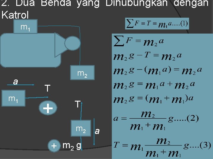 2. Dua Benda yang Dihubungkan dengan Katrol m 1 a m 1 m 2