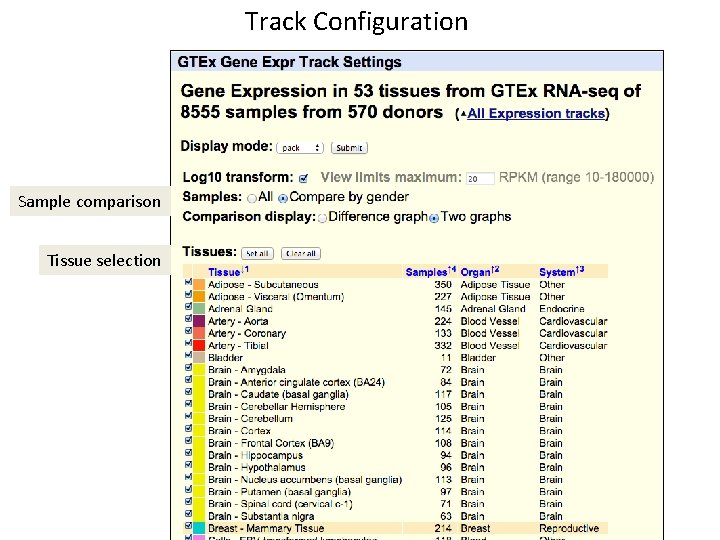 Track Configuration Sample comparison Tissue selection 