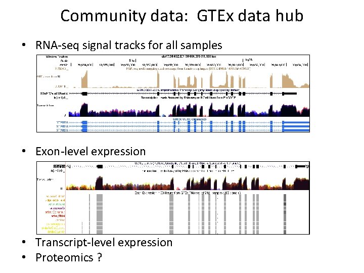 Community data: GTEx data hub • RNA-seq signal tracks for all samples • Exon-level
