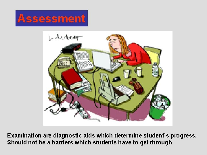 Assessment Examination are diagnostic aids which determine student’s progress. Should not be a barriers