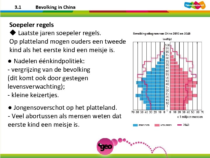 3. 1 Bevolking in China Soepeler regels u Laatste jaren soepeler regels. Op platteland