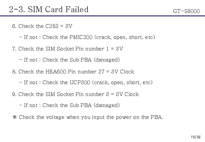 2 -3. SIM Card Failed GT-S 8000 6. Check the C 252 = 3