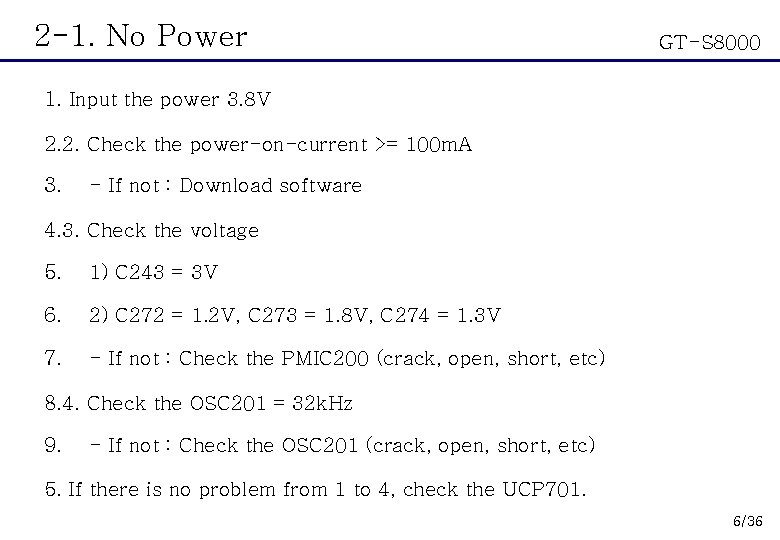 2 -1. No Power GT-S 8000 1. Input the power 3. 8 V 2.