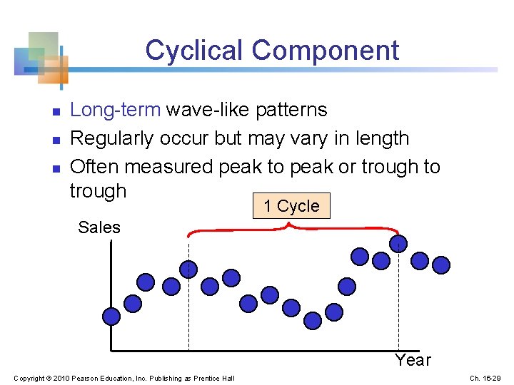 Cyclical Component n n n Long-term wave-like patterns Regularly occur but may vary in