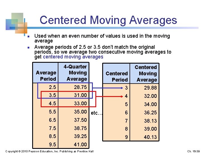 Centered Moving Averages n n Used when an even number of values is used