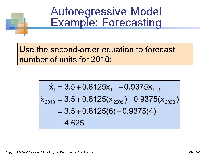 Autoregressive Model Example: Forecasting Use the second-order equation to forecast number of units for