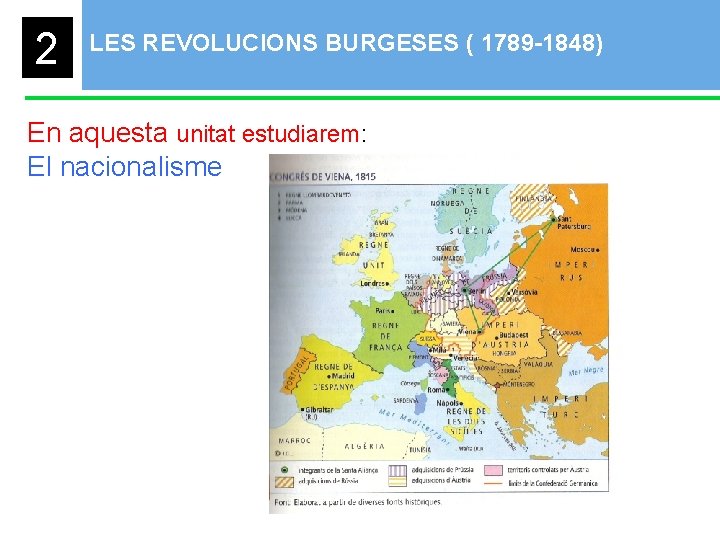 2 LES REVOLUCIONS BURGESES ( 1789 -1848) En aquesta unitat estudiarem: El nacionalisme 