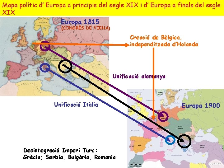 Mapa polític d’ Europa a principis del segle XIX i d’ Europa a finals