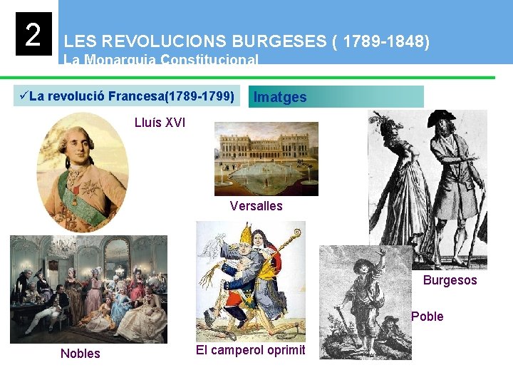 2 LES REVOLUCIONS BURGESES ( 1789 -1848) La Monarquia Constitucional üLa revolució Francesa(1789 -1799)