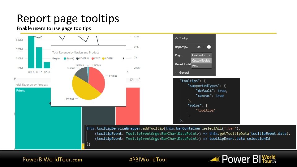 Report page tooltips Enable users to use page tooltips Power. BIWorld. Tour. com #PBIWorld.