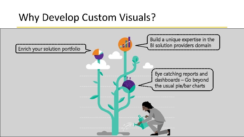 Why Develop Custom Visuals? Build a unique expertise in the BI solution providers domain
