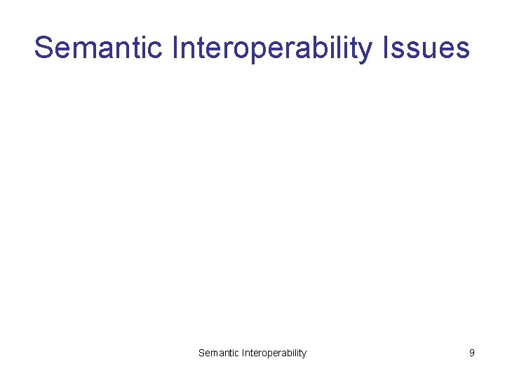 Semantic Interoperability Issues Semantic Interoperability 9 